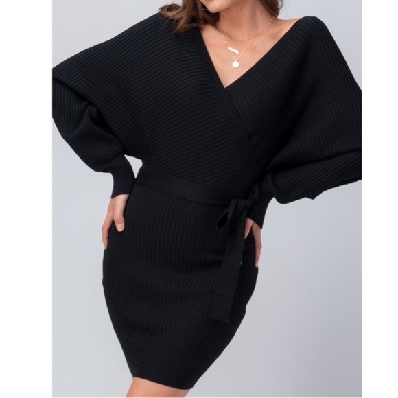 Le Papillon Black Ribbed Mini Dress - Picture 2 of 5